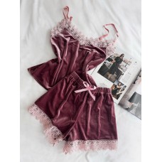 Домашний комплект-пижама: майка и шорты (велюр) розовый