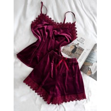 Домашний комплект-пижама: майка и шорты (велюр) бордо