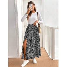 Легкая юбка с разрезом (софт принт) черный