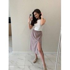 Шелковистая юбка длиной миди с разрезом коричневый