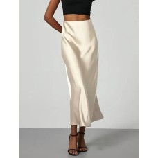 Шелковая юбка миди талия на резинке светлый бежевый