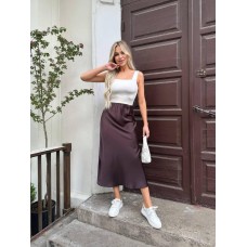 Легкая шелковая юбка миди кофейный