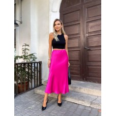 Легкая шелковая юбка миди малина