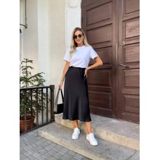 Легкая шелковая юбка миди черный