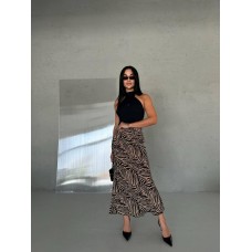 Юбка миди на резинке (софт) коричневая зебра