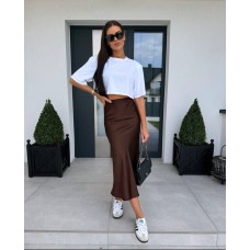 Шелковая юбка А-силуэта длиной миди шоколад