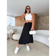 Шелковая юбка А-силуэта длиной миди черный