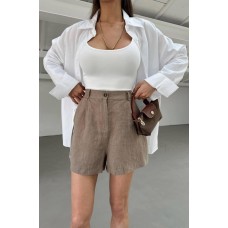 Легкие льняные шорты свободного кроя мокко