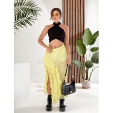 Нежная воздушная юбка из гипюра с эластичными шортами лимон