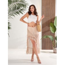 Нежная воздушная юбка из гипюра с эластичными шортами бежевый