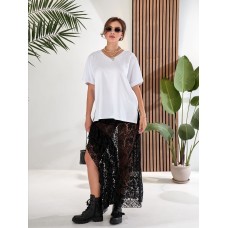 Нежная воздушная юбка из гипюра с эластичными шортами чорний