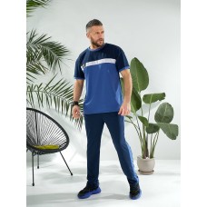Спортивный костюм с контрастными вставками (футболка с коротким рукавом+брюки) голубой+синий