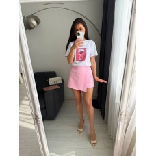 Юбка-шорты костюмка длиной мини розовый