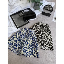 Легкие шорты свободного кроя на жаркое лето лен шелк принт ТУРЕЦКИЙ ПРИНТ синий+белый