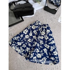 Легкие шорты свободного кроя на жаркое лето лен шелк принт ЦВЕТЫ синий+белый