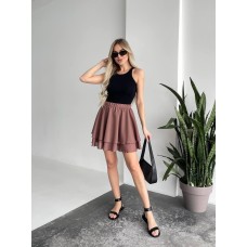 Легкая юбка с шифона на резинке мокко