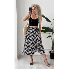 Юбка А-силуэта длиной миди с разрезом по ножке бело-черный