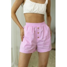 Легкие шортики в мелкую клеточку коттон поплин розовый