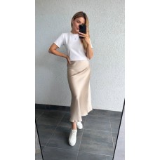 Юбка длиной миди (талия на резинке) шелк «Армани» светло бежевый