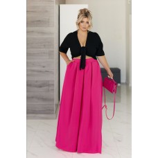 Шелковистые юбка-брюки свободного кроя малина