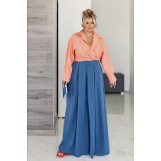 Шелковистые юбка-брюки свободного кроя синий