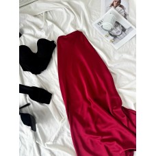 Макси юбка талия на резинке шелк бургунди