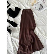 Макси юбка талия на резинке шелк шоколад
