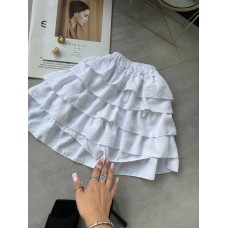 Летние шорты-юбка с воланами молочный