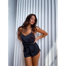 Шелковый комплект-пижама майка и шорты черный