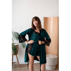 Комплект пижама ТРОЙКА: Халат, майка, шорты зеленый