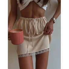 Юбка из шелка с кружевом беж