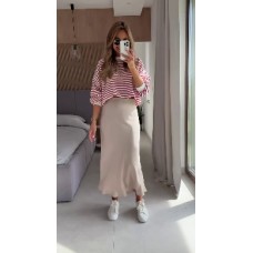 Шелковая юбка А-силуэта длиной миди бежевый