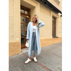 Удлиненный кардиган из мягкой пушистой пряжи голубой