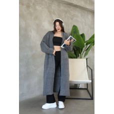 Трикотажный кардиган прямого кроя длиной макси графит