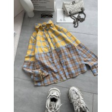 Комбинированная рубашка на пуговицах (фланель) желто-бежевый