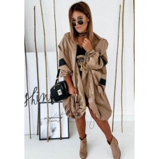 Плащ оверсайз на подкладке с капюшоном и длинным рукавом беж