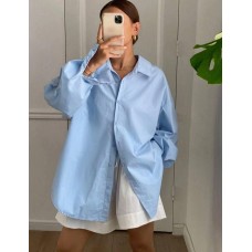 Рубашка с декоративной спинкой голубой