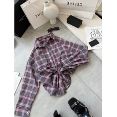 Базовая рубашка с длинным рукавом в клетку графит+розовый