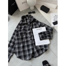 Базовая рубашка с длинным рукавом в клетку черно-белый