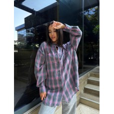 Рубашка оверсайз унисекс (Фланель) серый+розовый