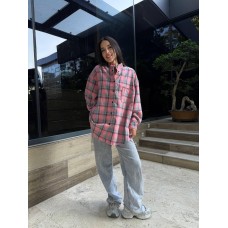 Рубашка оверсайз унисекс (Фланель) розовый