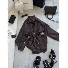 Базовая рубашка с длинным рукавом в клетку шоколад+черная полоска