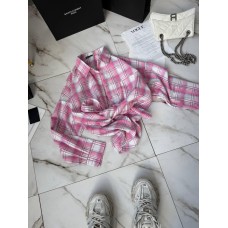 Базовая рубашка с длинным рукавом в клетку розовый+белый