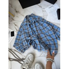 Базовая рубашка с длинным рукавом в клетку голубой