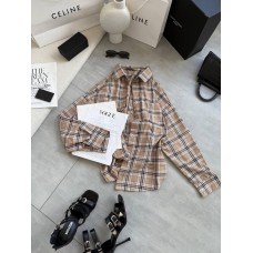 Базовая рубашка с длинным рукавом в клетку бежевый+шоколад