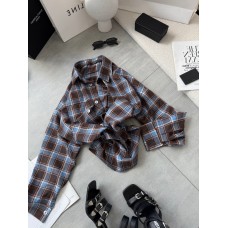 Базовая рубашка с длинным рукавом в клетку шоколад+синий