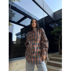 Рубашка оверсайз унисекс (Фланель) серый+оранж