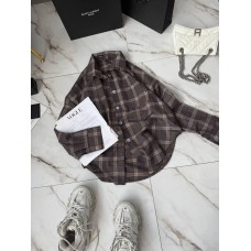 Базовая рубашка с длинным рукавом в клетку шоколад+беж