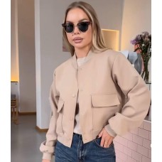 Женский бомбер на кнопках (джинс коттон) беж