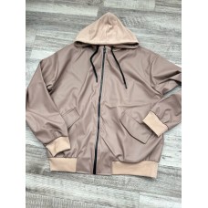 Бомбер с капюшоном (экокожа на байке) мокко капюшон мокко